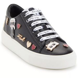 Karl Lagerfeld Black Leather Low Top sneakers With Embellishments